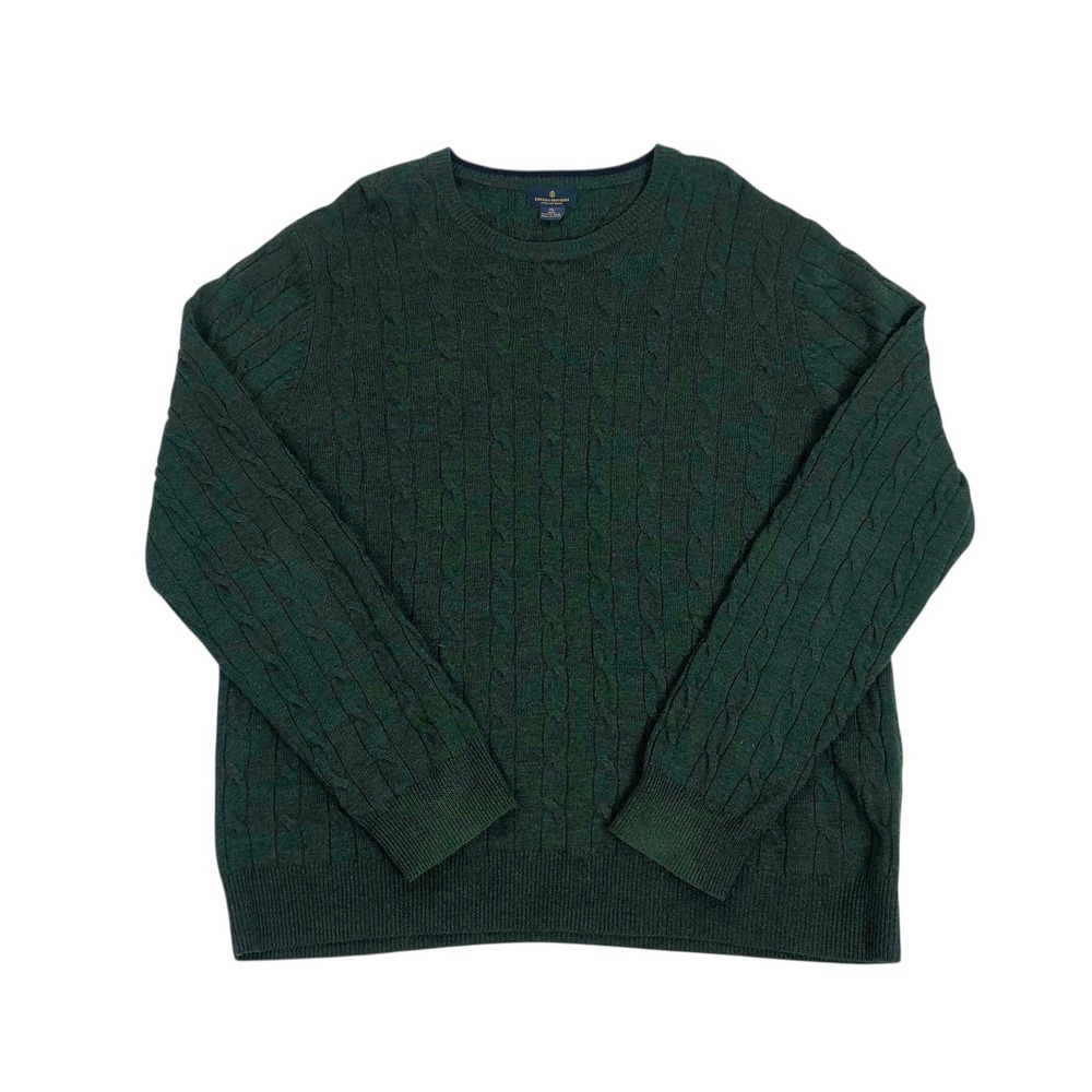 Brooks Brothers Mens Extra Fine Merino Wool Cable Knit Crewneck Sweater XL Green
